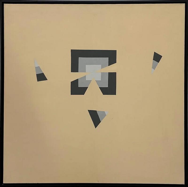  Gabe Silverman Gabe Silverman 1980s Hard Edge Minimalist Painting on Canvas Newly Reframed