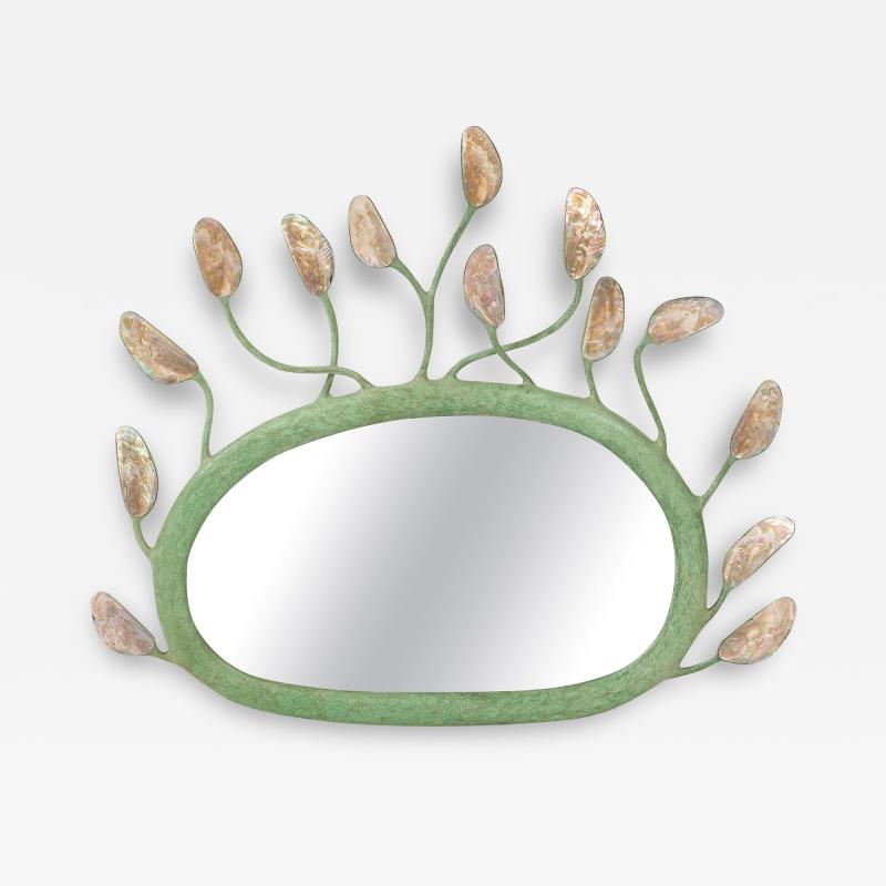  Garouste Bonetti GREEN PATINATED RESIN SCULPTURAL MIRROR IN THE MANNER OF GAROUSTE BONETTI