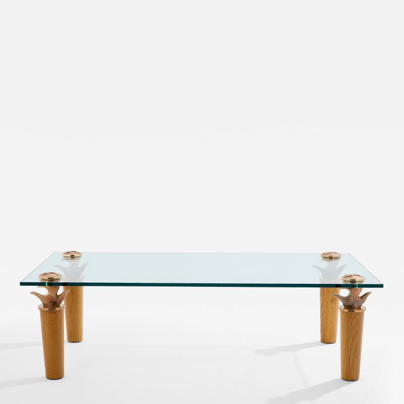  Garouste Bonetti Garouste Bonetti solid oak and bronze glass coffee table 1995