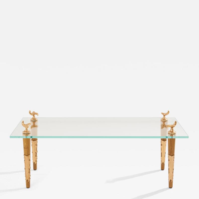  Garouste Bonetti Garouste Bonetti solid oak and bronze glass coffee table 1995