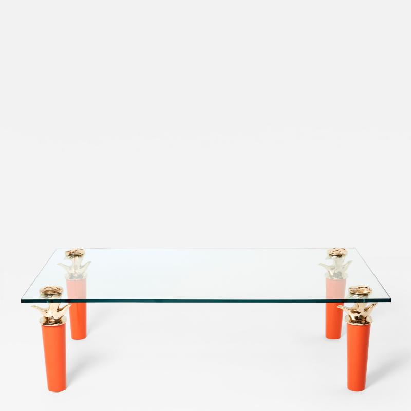  Garouste Bonetti Orange lacquered and bronze glass coffee table by Garouste Bonetti 1995