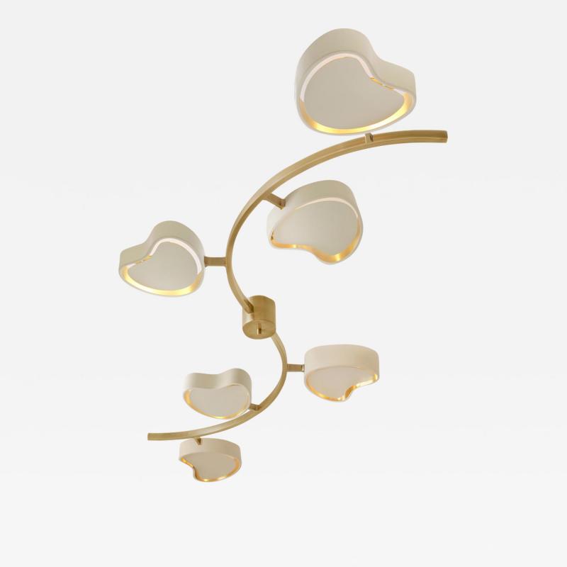  Gaspare Asaro Cuore N 6 Ceiling Light Satin Brass and Sand White Finish