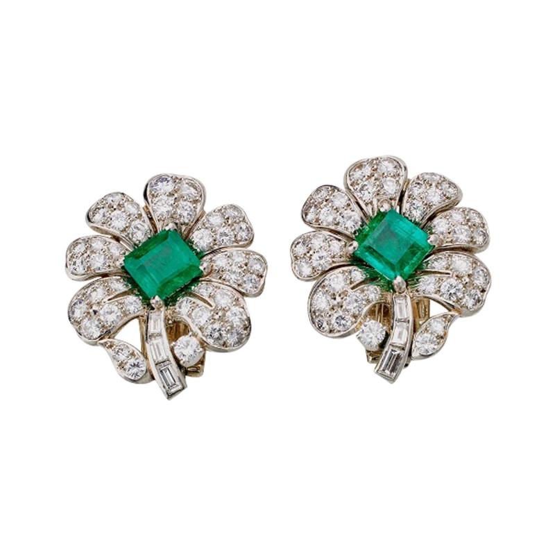  Gazdar Gazdar Mumbai Emerald and Diamond Flower Clip Earrings