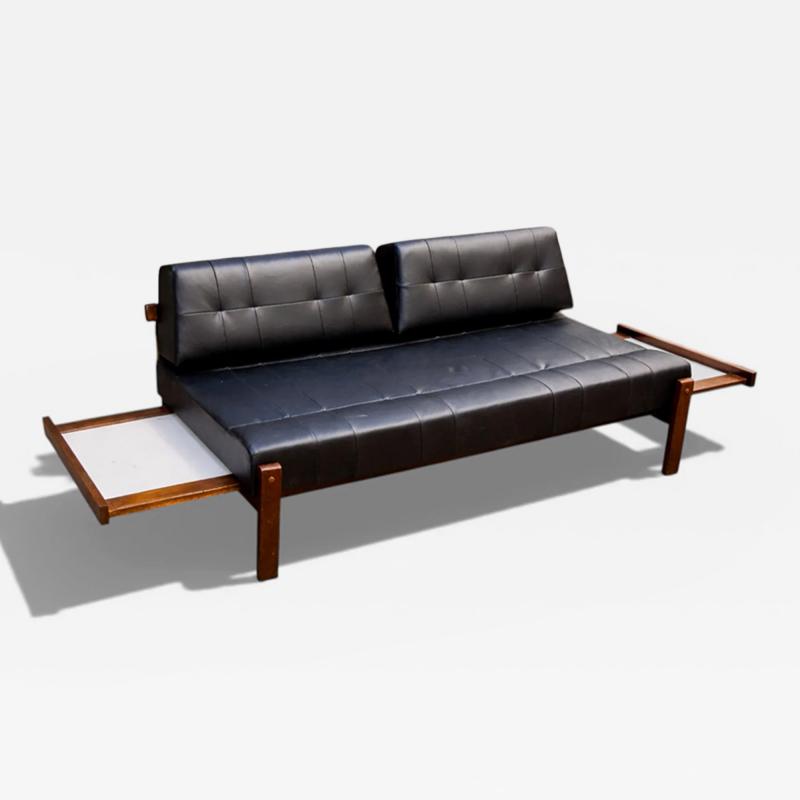  Gelli Ind stria de M veis Loveseat with Extendable side tables in Hardwood Leather Gelli