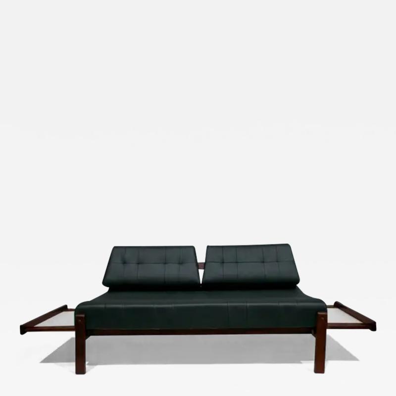  Gelli Ind stria de M veis Mid Century Modern Loveseat in Hardwood and Leather by Gelli Brazil 1960s