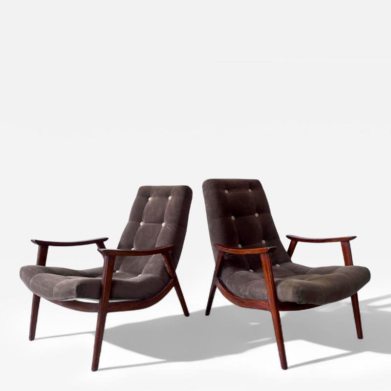  Gelli Ind stria de M veis Pair of Canoa Armchairs in Wood Fabric Gelli 1960s Lot 508