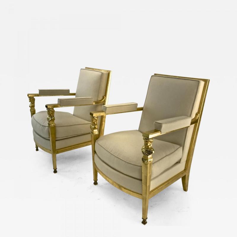  Genes Babut Genes Babut French 40s gorgeous pair of gold leaf chairs