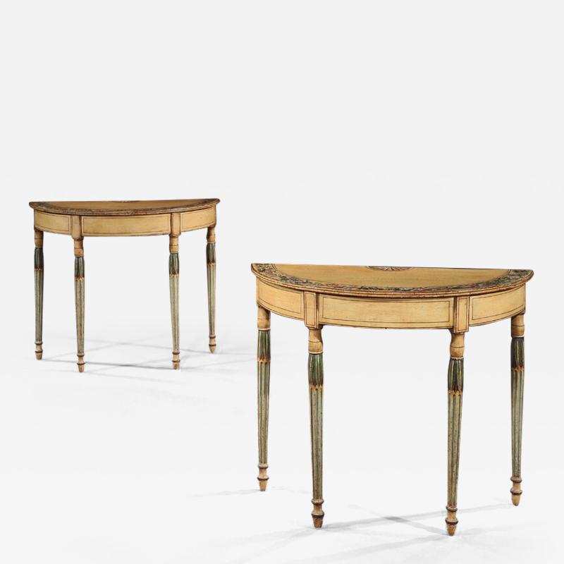  George Seddon Sons FINE PAIR OF GEORGIAN PAINTED DEMI LUNE PIER TABLES