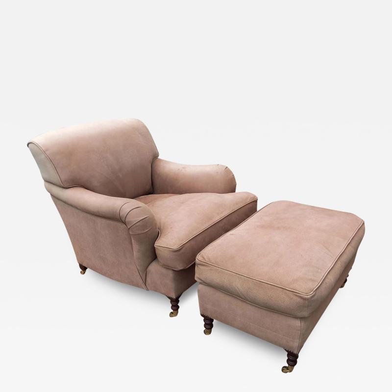 George Smith George Smith Distressed Light Beige Leather Armchair Club Chair With Ottoman