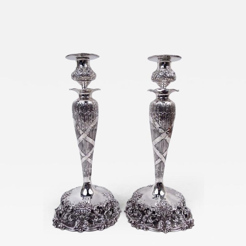  George W Shiebler Co Pair of Shiebler Victorian Classical Sterling Silver Candlesticks