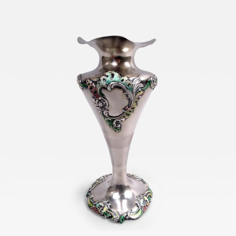  George W Shiebler Co Shiebler Victorian Rococo Sterling Silver Enamel Vase