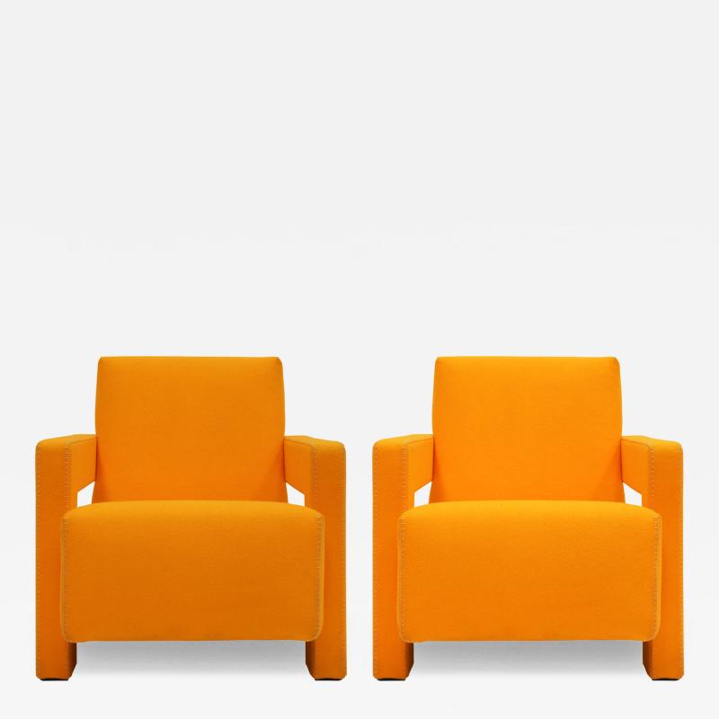  Gerrit Thomas Rietveld 20th Century Thomas Rietveld Orange Wool Fabric Pair Of Utrecht Armchairs 1935