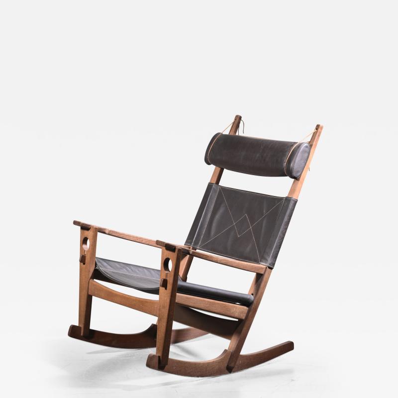  Getama Hans Wegner keyhole rocking chair with original brown leather