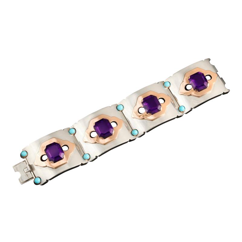  Ghis Amethyst Turquoise Bracelet in Silver 18k Gold by Ghiso