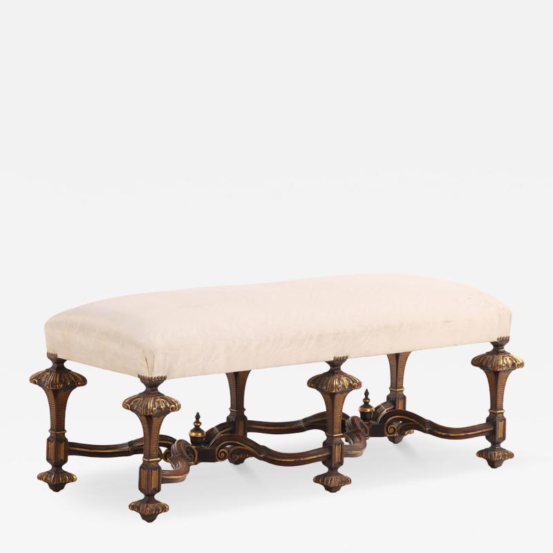  Gill Reigate English Tudor Style Carved and Gilt Walnut Bench C 1900 