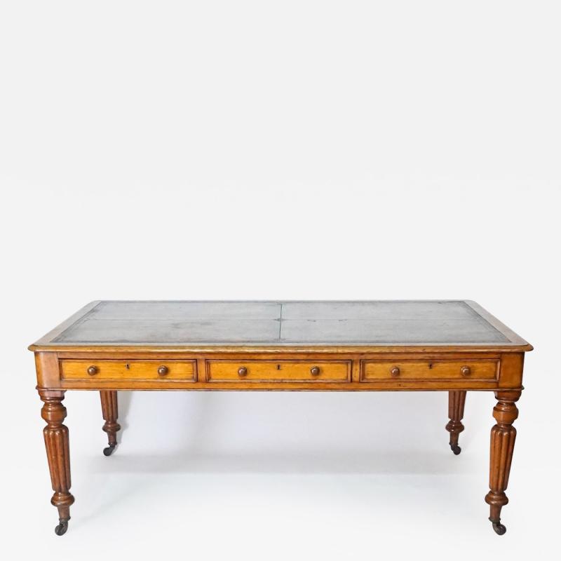  Gillows of Lancaster London English Double Sided Leather Top Oak Library Table of Large Scale