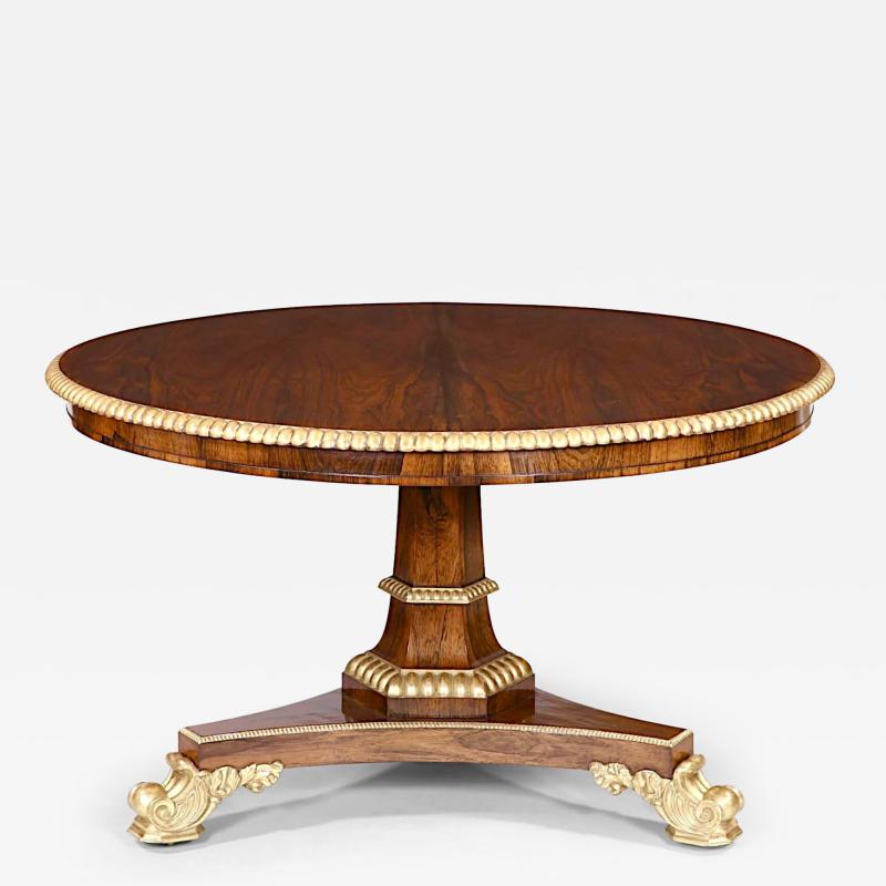  Gillows of Lancaster London Gillows of Lancaster Parcel Gilt Rosewood Tilt Top Center Table circa 1825