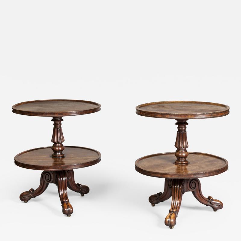  Gillows of Lancaster London Pair Low Mahogany Circular Sidetables Dumb Waiters