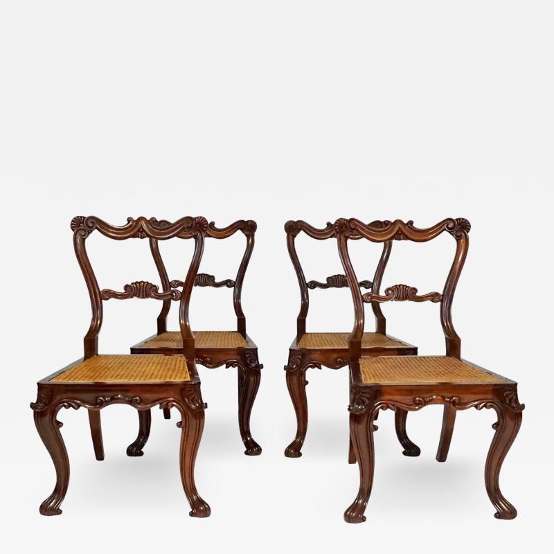  Gillows of Lancaster London Regency Rococo Revival Rosewood Caned Seat Side Chairs