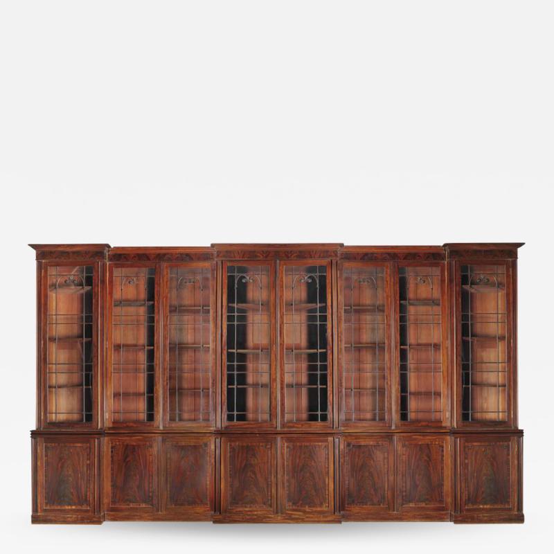  Gillows of Lancaster London Very Large Regency Period Triple Breakfront Mahogany Bookcase