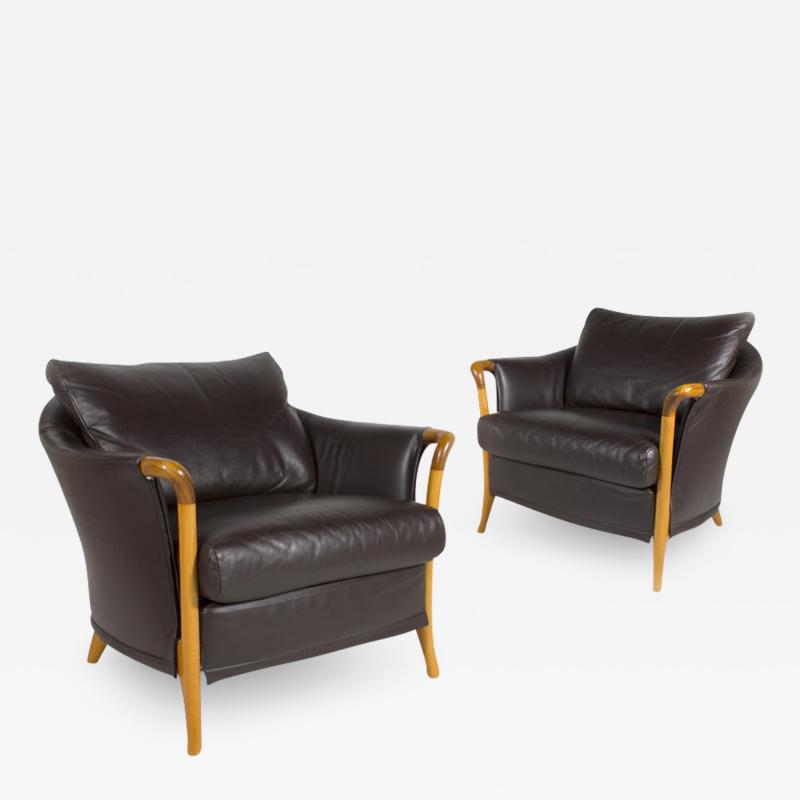  Giorgetti Giorgetti Progetti Series Peggy Lounge Chairs in Chocolate Brown Leather