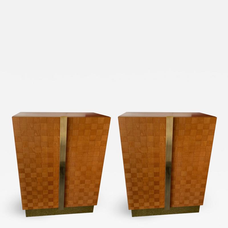  Giorgetti Pair of Wood and Brass Cabinets by Giorgetti Italy 1980s