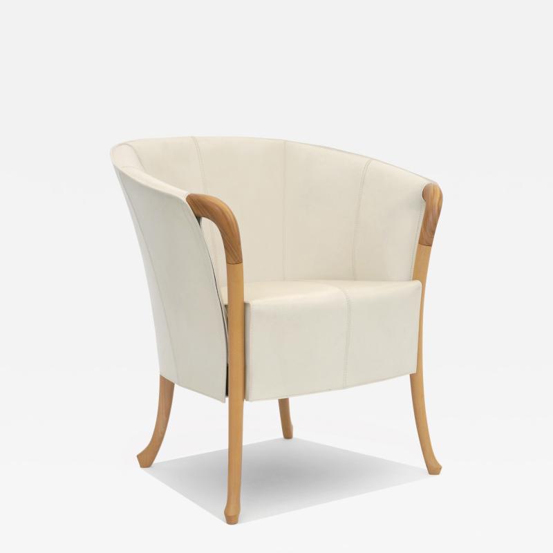  Giorgetti Progetti Beech Wood and Off White Leather Armchair by Giorgetti