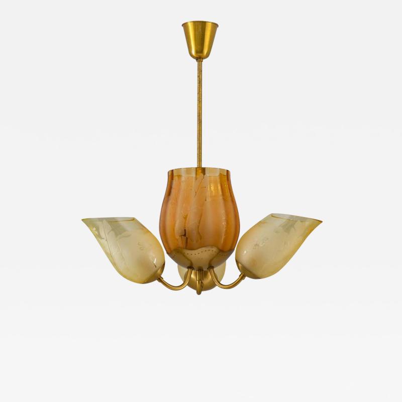  Gl ssner Swedish Modern Chandelier in Brass and Glass by Gl ssner