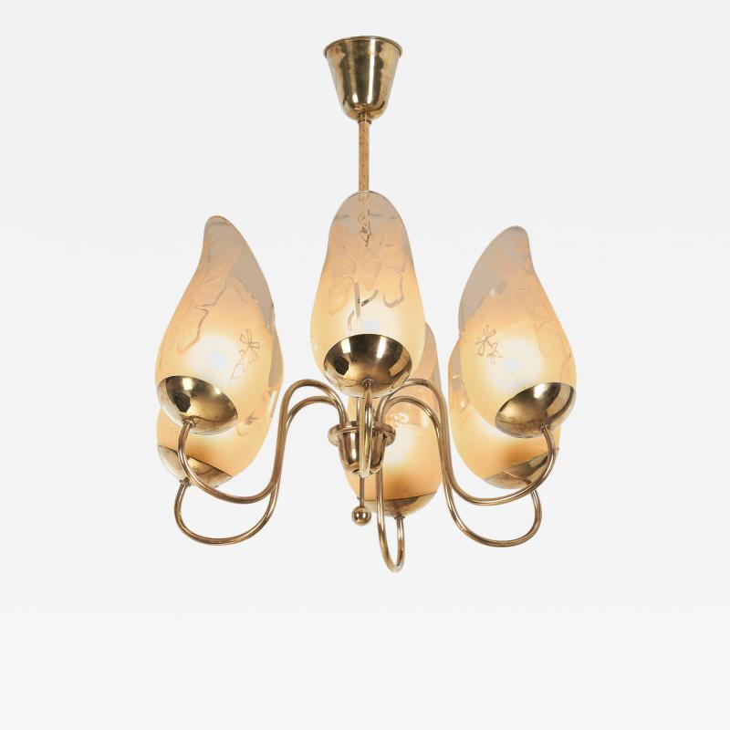  Gl ssner Swedish Modern Six Armed Chandelier by Gl ssner Sweden ca 1940s
