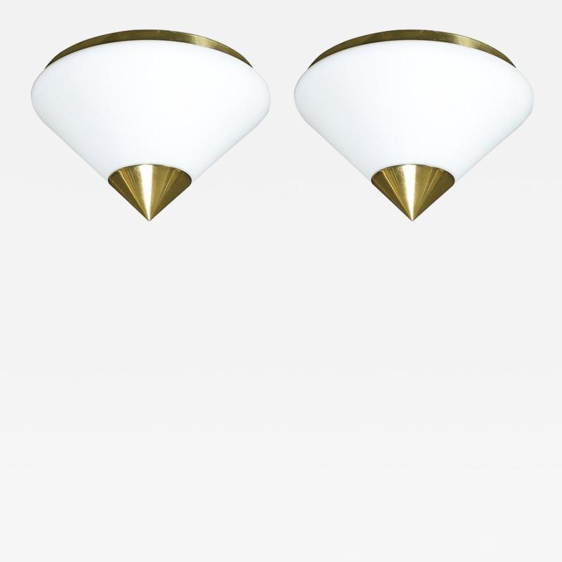  Glash tte Limburg Mid Century Frosted Glass Conical Flush mounts w Brass Fittings by Limburg