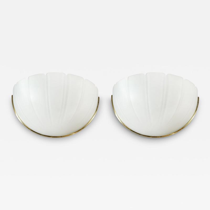  Glash tte Limburg Mid Century Scalloped Molded Frosted Glass Sconces signed Glash tte Limburg