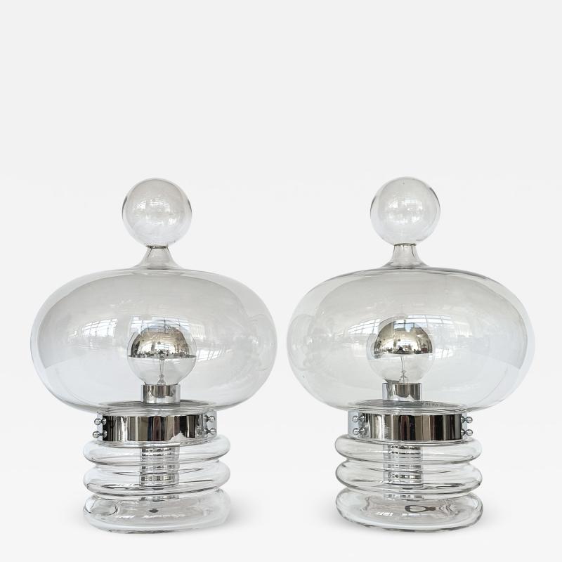  Glash tte Limburg Pair Limburg Clear Glass and Chrome Table Lamps