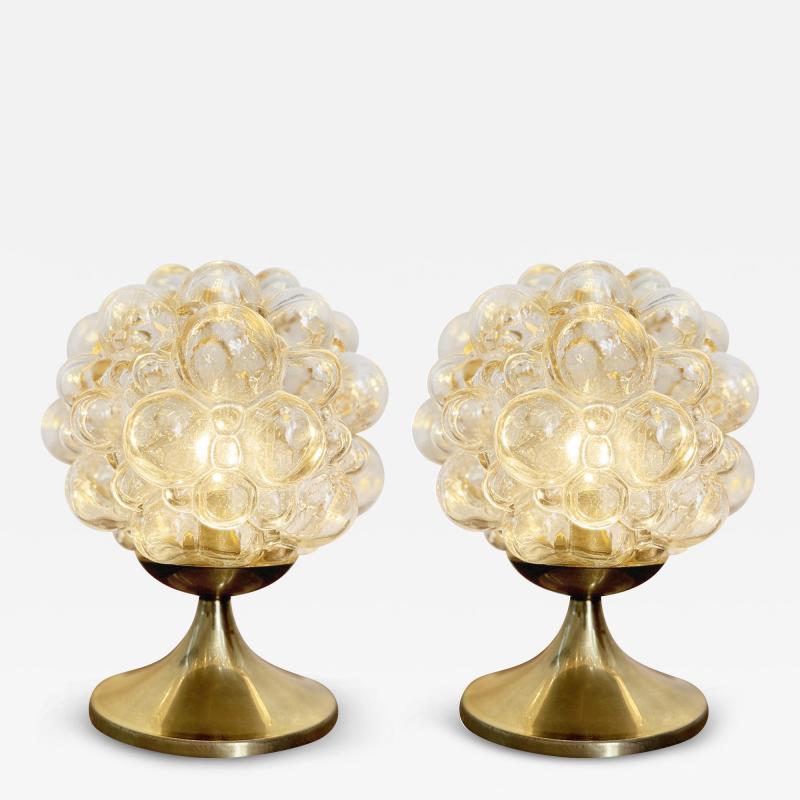  Glash tte Limburg Pair of 1960s Helena Tynell Amber Bubble Glass Brass Table Lamps for Limburg