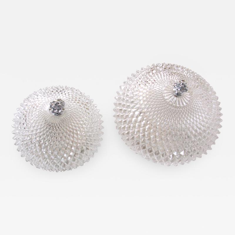  Glash tte Limburg Pair of Honeycomb Glass Glash tte Limburg Flush Mount with Silver Plated Head