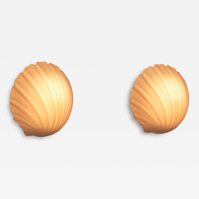  Glash tte Limburg Pair of Opal Glass Seashell Wall Lamps by Glash tte Limburg Germany 1970s