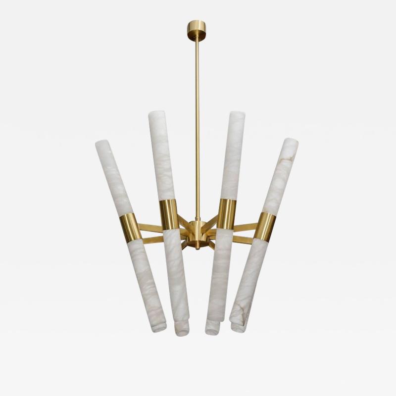  Glustin Luminaires Glustin Luminaires Creation Satin Brass and Tilted Alabaster Rods Chandelier