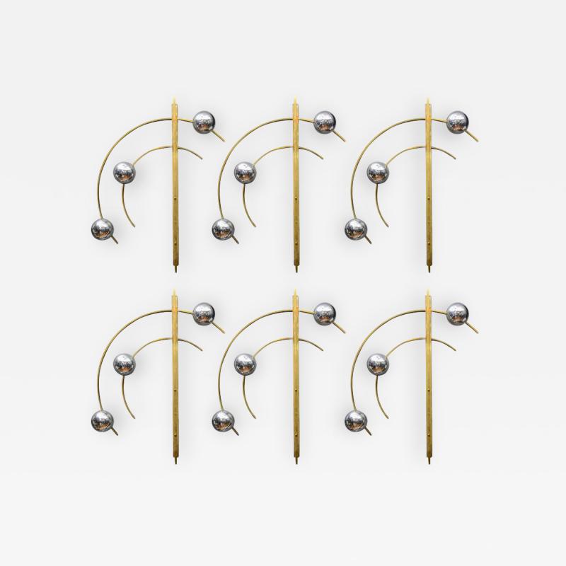  Glustin Luminaires Set of Six Original Brass and Murano Glass Globes Brass Wall Sconces