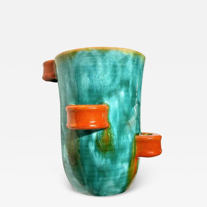  Gmundner Keramik Green and Red Ceramic Vase by Gmundner Keramik