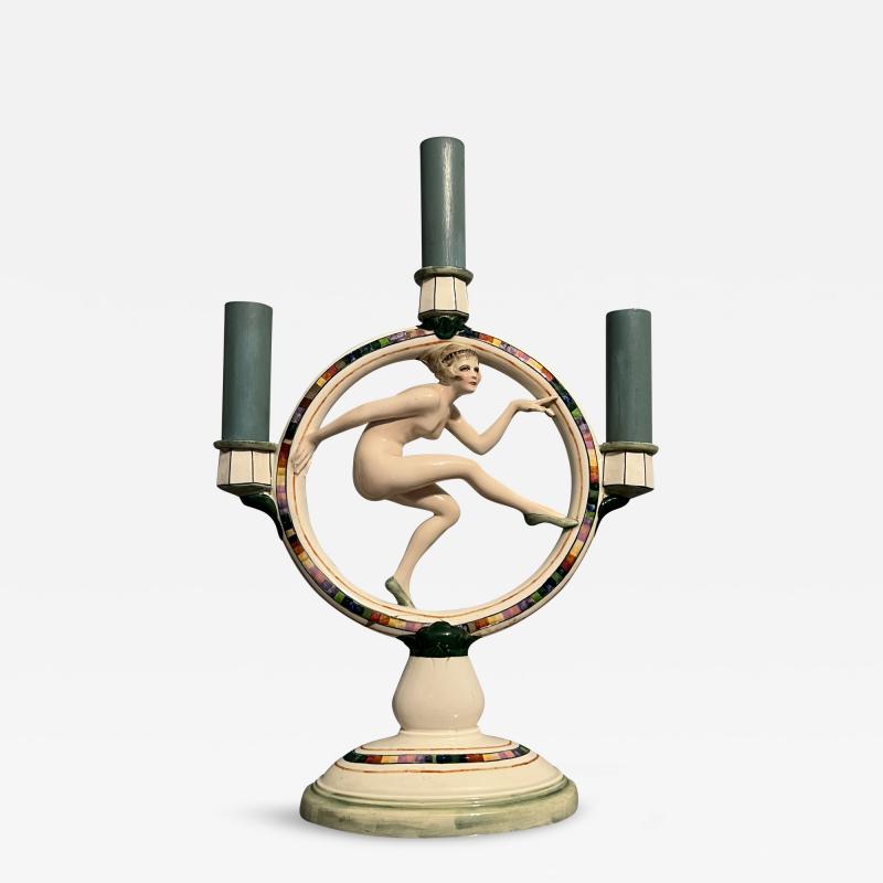  Goldscheider of Vienna ICONIC ART DECO NUDE FLAPPER CERAMIC LAMP BY GOLDSCHEIDER