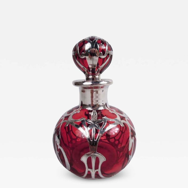  Gorham Manufacturing Co Antique Gorham Art Nouveau Red Silver Overlay Perfume