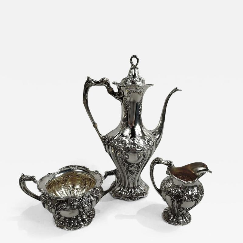  Gorham Manufacturing Co Antique Gorham Chantilly Grand Sterling Silver 3 Piece Coffee Set