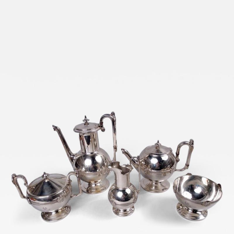  Gorham Manufacturing Co Antique Gorham Medallion Coin Silver 5 Piece Coffee Tea Set