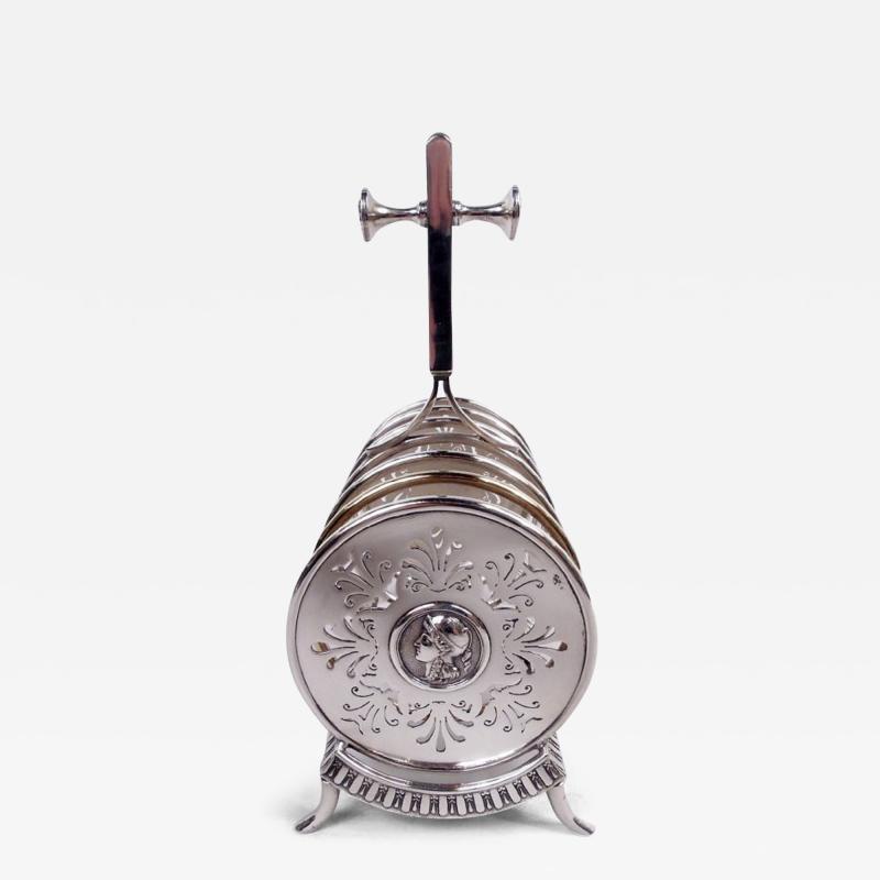 Gorham Manufacturing Co Antique Gorham Silver Plated Toast Rack in Classical Medallion C 1880