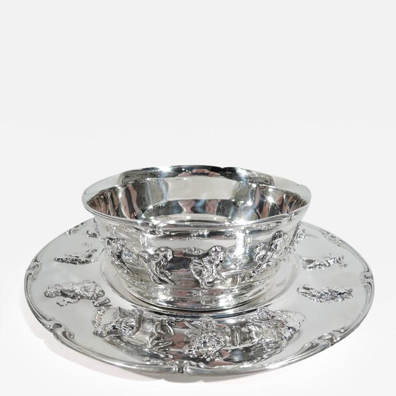  Gorham Manufacturing Co Antique Gorham Sterling Silver Baby Cereal Bowl on Plate 1911