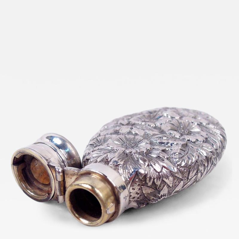  Gorham Manufacturing Co Antique Gorham Victorian Repousse Sterling Silver Flask 1890