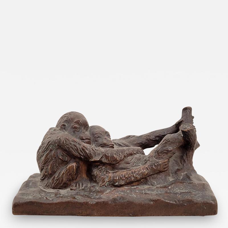  Gorham Manufacturing Co Circa 1900 Rare Gorham Sculpture of Relaxing Monkeys