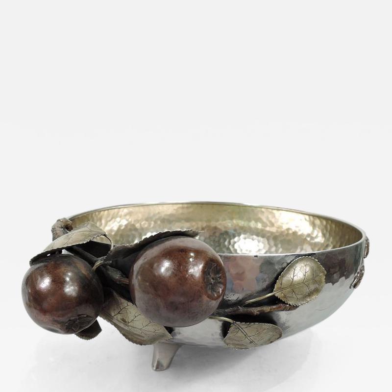  Gorham Manufacturing Co Gorham Japonesque Mixed Metal Bowl with Fruiting Apple Branch 1883