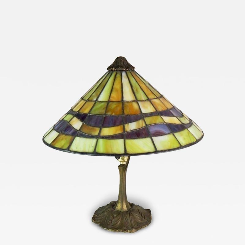  Gorham Manufacturing Co Gorham Leaded Glass Table Lamp Gilt Bronze Base Early 20th Century