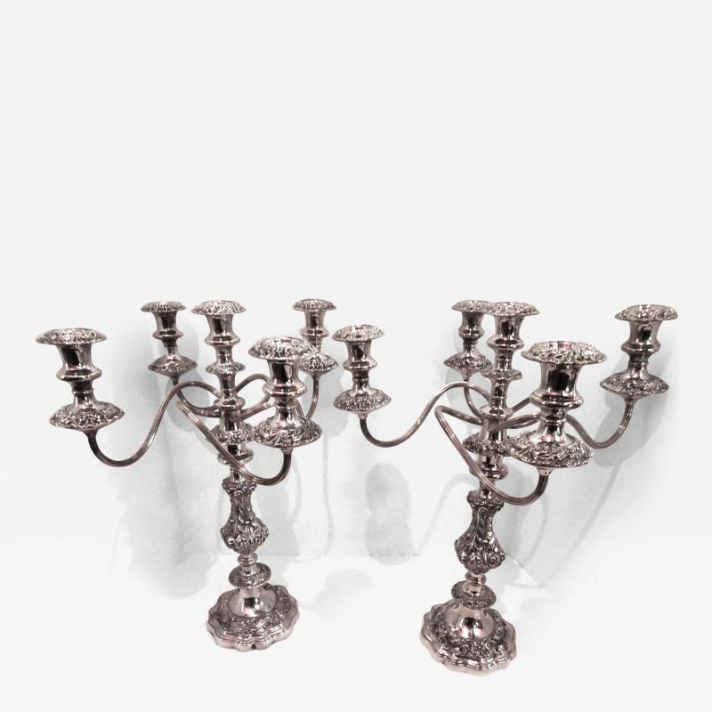  Gorham Manufacturing Co Gorham Silver Plate Baroque Style 5 Lilght Candelabra Pair