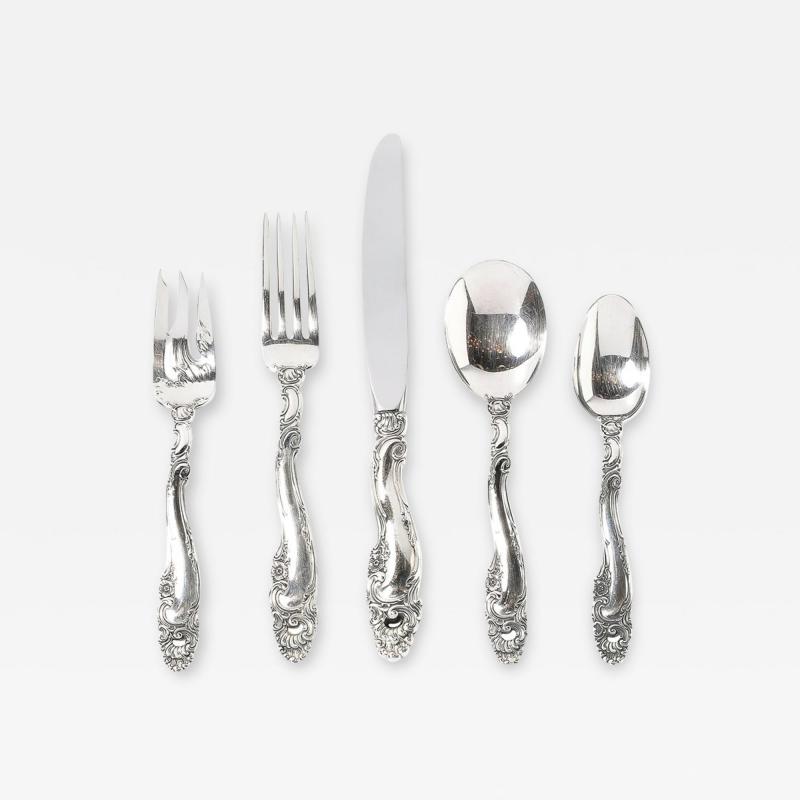  Gorham Manufacturing Co Gorham Sterling Decor Pattern Flatware Service for 12 With Serving Pieces